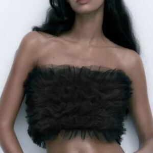 Zara Tulle Knit Strapless Top Black - SMALL